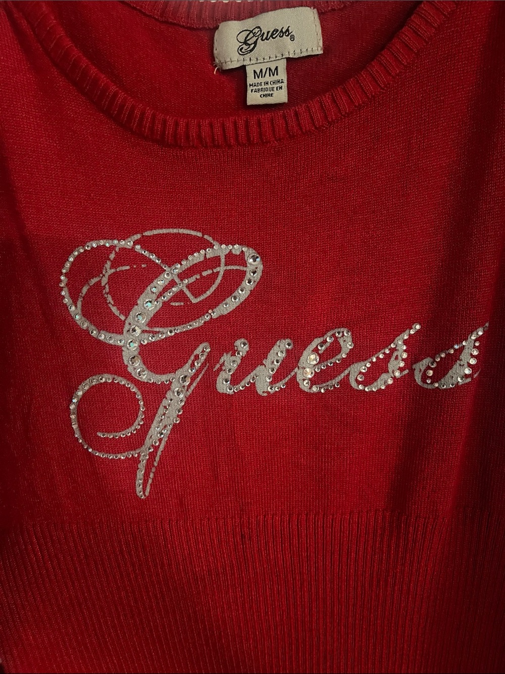 Guess Red Rhinestone Logo Cold-Shoulder - Picture 5 of 5